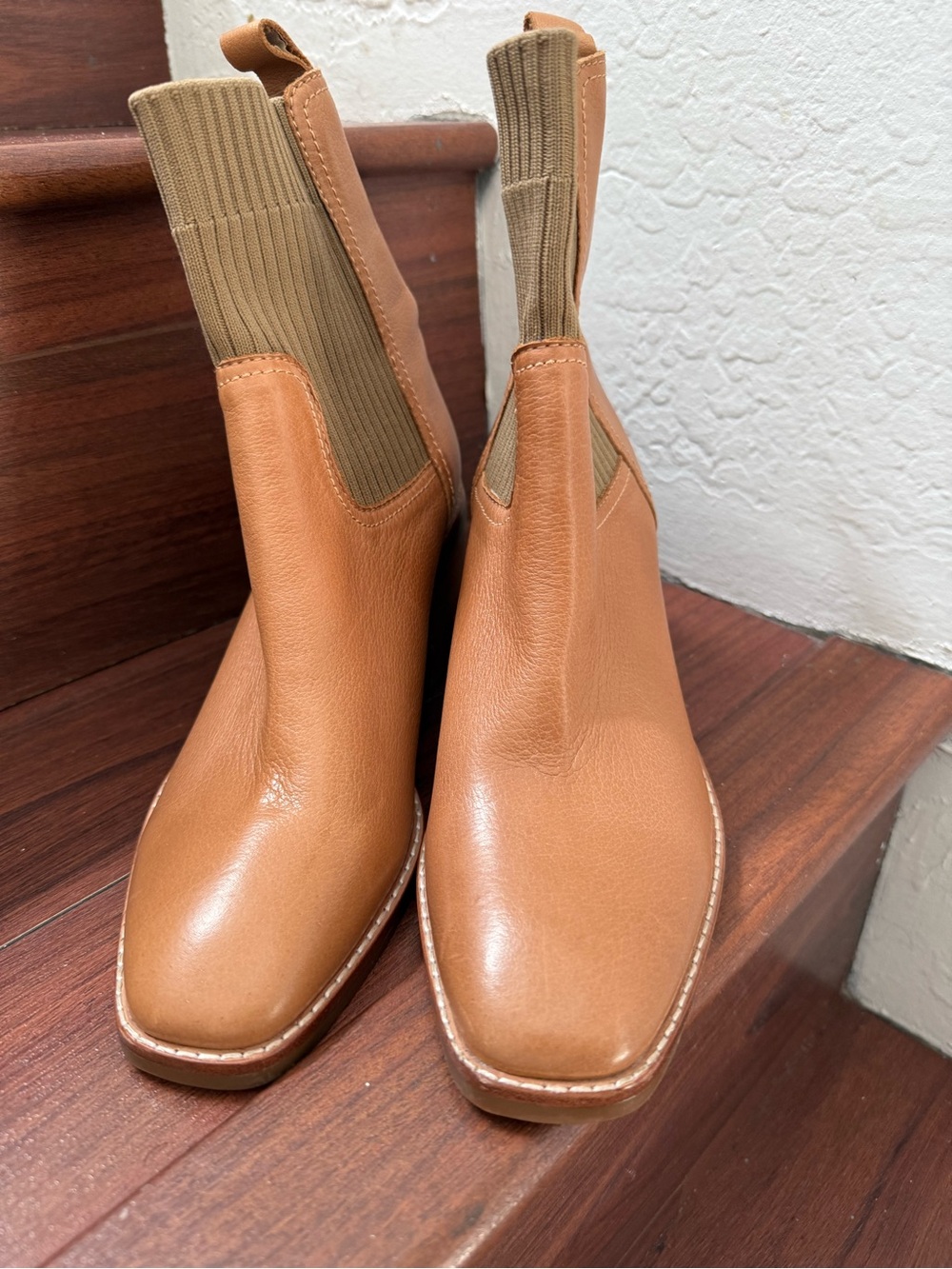 Men's Tan Leather Chelsea Boots with Knit Ankle